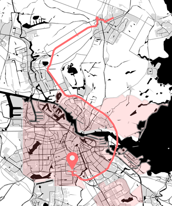 a map of amsterdam with the commmuter route taken