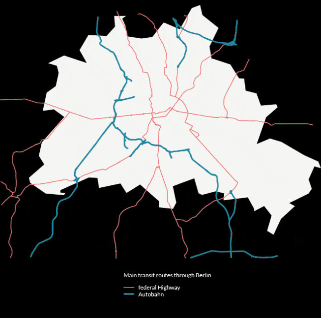 data visualisation of different traffic conditions, traffic accidents and major transit routes linked to population density 