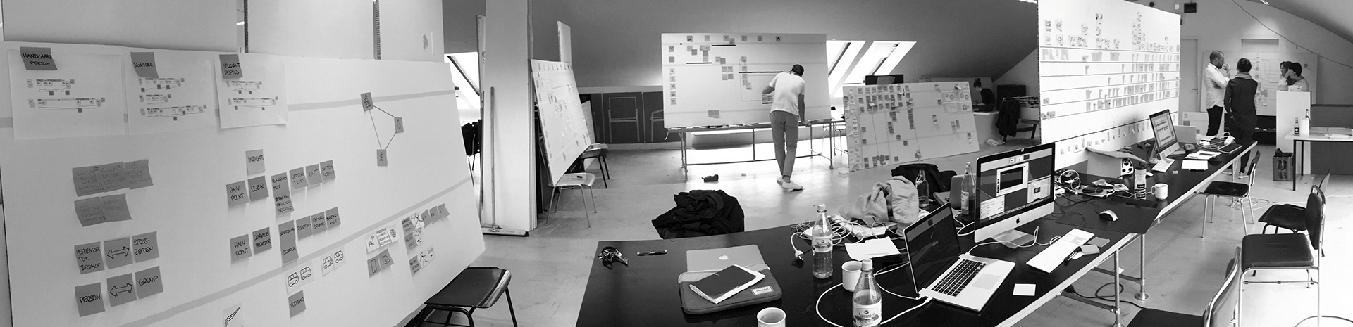 a panorama pictue of us developing the service blueprint for this project