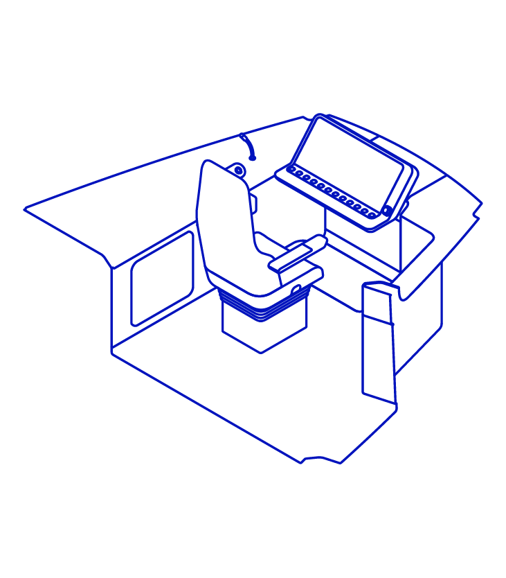 Isometric Line Drawing of a light rail drivers cab